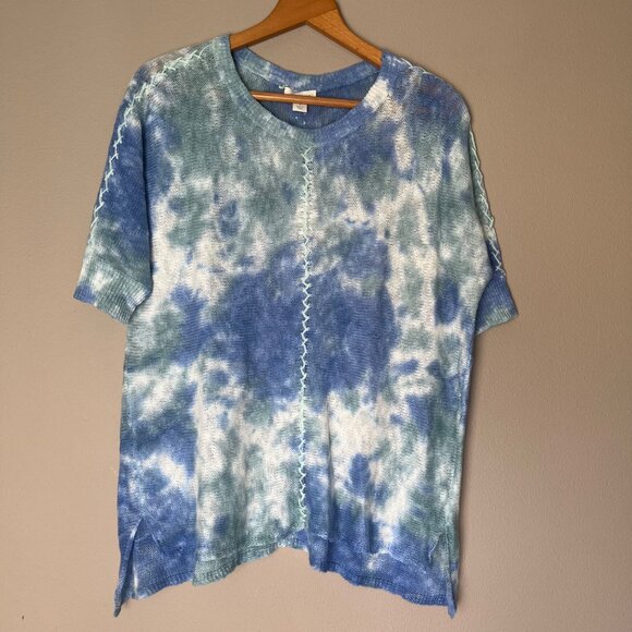 Sundance Tops - Sundance Tie Dye Artsy Short Sleeve‎ Shirt Size Small Embroidered Oversized Boxy